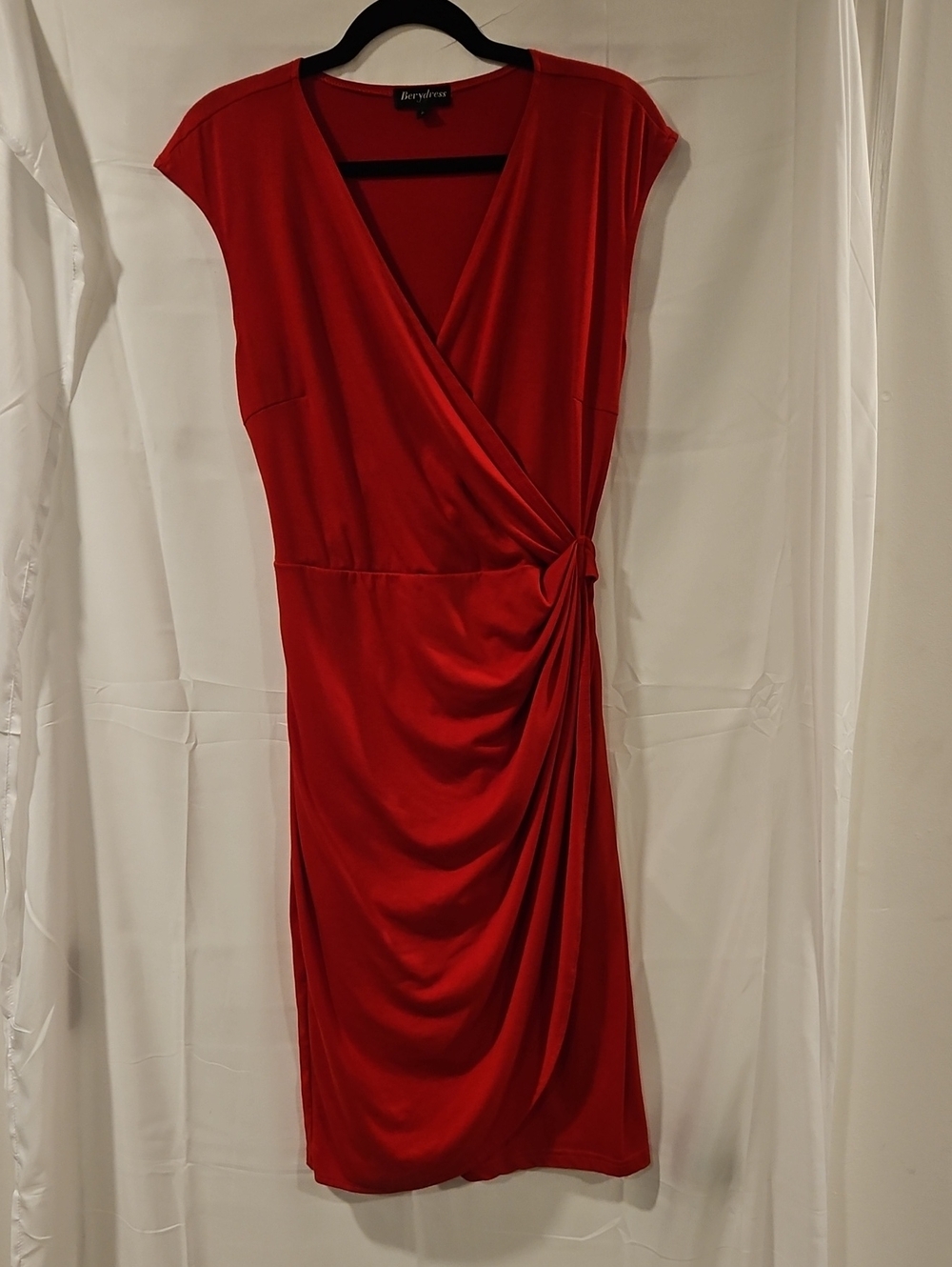Berydress Red Wrap-Style Midi Dress with Side Knot